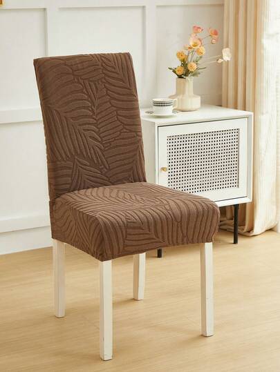 1pc/4pcs/6pcs/8pcs Removable Jacquard Chair Cover, Minimalist Brown Leaf Pattern, Thick Soft Stretchy, Suitable For Dining Room, Bedroom, Living Room Home Decor, Holiday Party Decoration