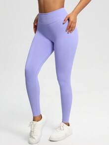 Leggings de yoga para mujer, mallas de yoga de cintura baja acanaladas, leggings de fitness, pantalones de yoga sin costuras, mallas deportivas elásticas - Púrpura malva - Ver 10