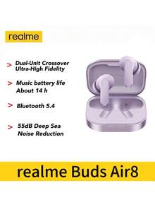 Realme Buds Air8 RMA2503 真无线耳机，蓝牙 5.4，音乐续航约 14 小时，AI ENC 通话降噪，45 毫秒超低延迟 - 查看 8