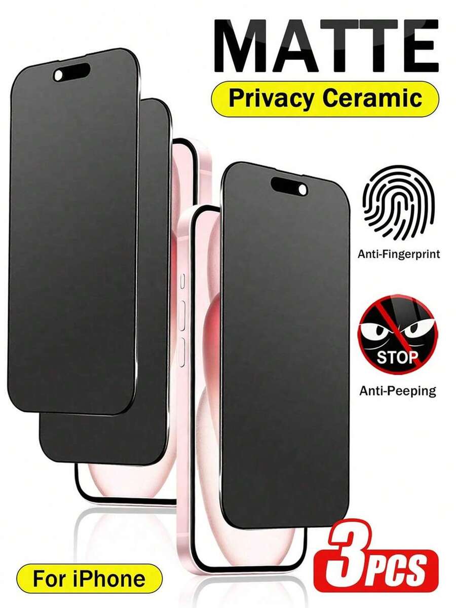 3pcs 17 Pro Max Matte Privacy Screen Protector. Made Of Soft Material. Suitable For IPhone 17 Pro Max/17/17 Pro/16/16 Pro/16 Pro Max/15/14/13/12/11 Series. Essential Screen Protector For Daily Use, Office And Home Environments. Phone Screen Protector, Phone Accessories. Privacy Protection, Waterproof, Shockproof, Anti-Drop, Anti-Scratch.