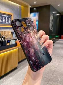 1 pieza Funda de teléfono a prueba de golpes con diseño de flor de cerezo rosa compatible con Apple/Galaxy - Negro - Ver 7
