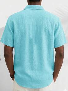 Casual Basic Men's Plus Size Loose Lightweight Short Sleeve Button-Up Shirt - Mint Blue - View 2