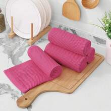 100% Cotton Kitchen Dish Cloths, 6 Pack, 12 X 12 Inches - Waffle Weave Ultra Soft Absorbent Dish Towels For Drying Dishes, Quick Drying Kitchen Towels, Dark Grey | Kitchen Cloth, Dish Rag, Cleaning Wipes - 亮粉紅色 - 查看 7