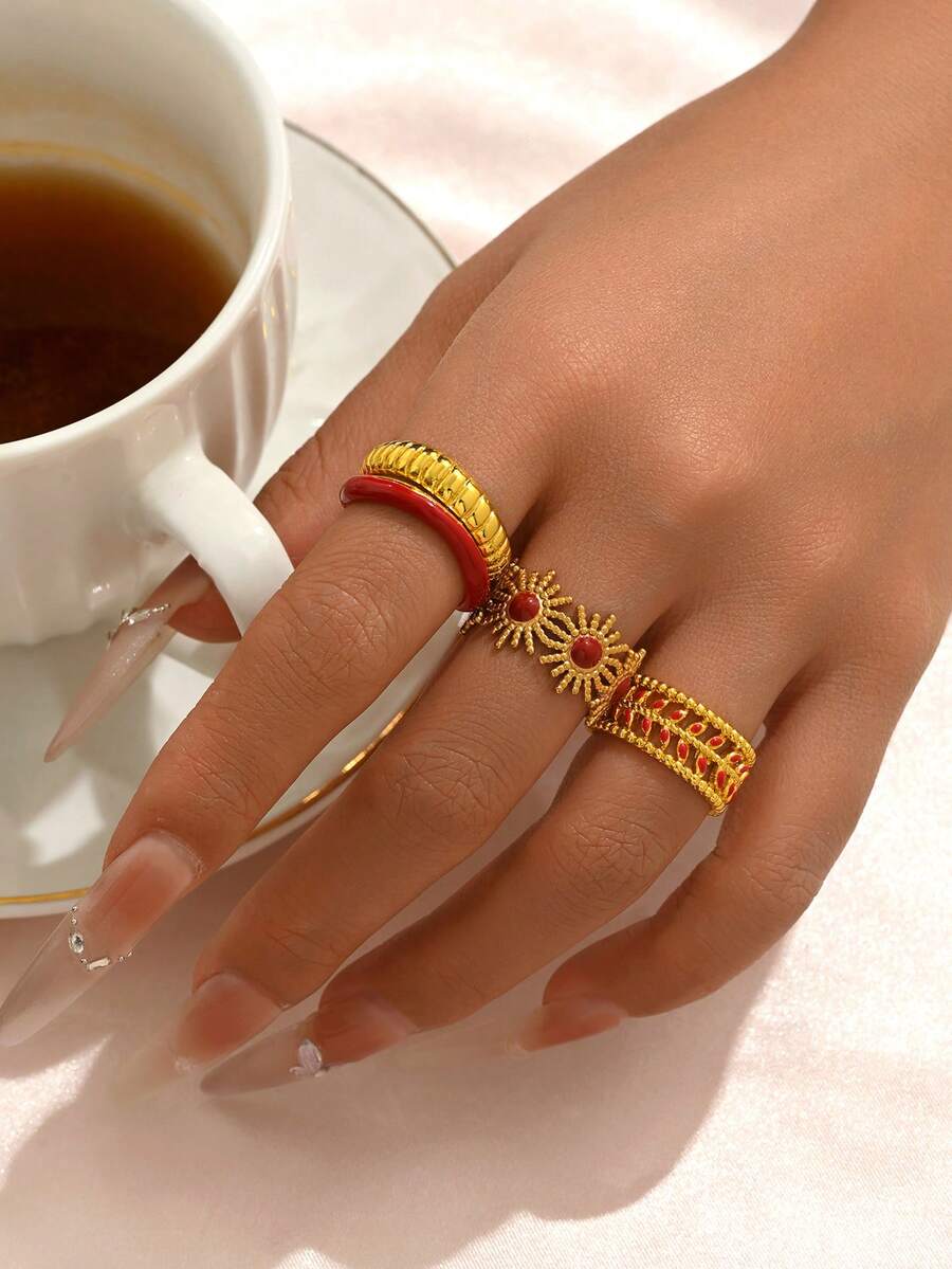 1 chiếc nhẫn tráng men họa tiết hoa và lá, phong cách tối giản độc đáo, thanh lịch, thích hợp đeo hàng ngày, quà tặng sinh nhật. - Nhiều màu - Xem 1