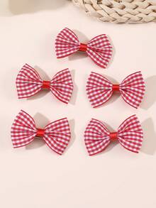 Bộ 5/10 dây buộc tóc nơ kẻ caro đỏ trắng cho bé gái, thích hợp để trang trí hàng ngày - Đỏ - Xem 9