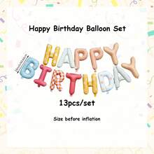 13件套生日快乐气球套装，含布艺生日快乐字母串，适用于一周岁生日、生日场景装饰、生日派对、拍照道具、迎婴派对、室内外装饰 - 彩色 - 查看 10