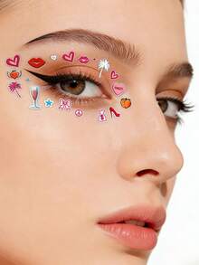 1 pieza Pegatina de cara con corazón de labios sexy, esencial para un maquillaje picante, resistente al agua y de larga duración, perfecto para el ambiente de una fiesta, fácil de crear un efecto de maquillaje de chica mala Y2K, adecuado para Y2K, KPOP, purpurina facial, carnaval, pegatina facial, pegatina 3D, gemas faciales, pegatina decorativa - Multicolor - Ver 3