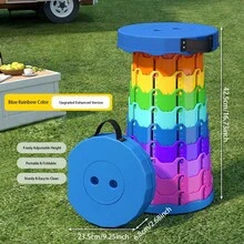 1pc Rainbow Expandable Bench - Outdoor Portable Plastic Folding Adjustable Chair, Suitable For Queuing, Fishing Or Train Sitting - Multicolor - View 9