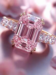 1 pieza Exquisito y lujoso juego de anillo de compromiso de princesa romántica con deslumbrante zirconia sintética cuadrada rosa chapada, regalo de boda, aniversario o cumpleaños para mujeres - anillo - Ver 1