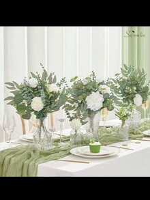 30 Peças Folhas e Galhos Artificiais Mistos de Eucalipto, 4 Estilos de Eucalipto de Moeda de Prata, Plantas Falsas, Adequado para Buquês DIY, Também Pode Ser Usado como Decoração Central para Buquês de Casamento - Multicolorido - Visão 6