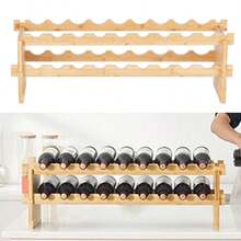18 Bottle Stackable Modular Wine Rack Bamboo Wood Display Shelf 2-Tier - Apricot - View 5