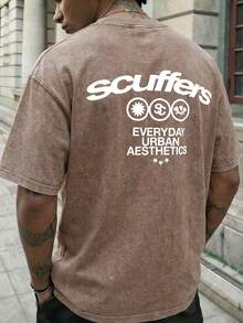 Men's Short-Sleeved T-Shirt With A Round Neck Made Of Pure Cotton With A Washed Finish, Perfect For A Retro Street Style In Summer, Suitable For Leisure, Sports, Fitness And Going Out. - 咖啡棕 - 查看 1