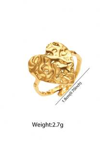 1 pieza Anillo ancho con forma de corazón, elemento texturizado, estilo de lujo minimalista, adecuado para mujeres maduras, para ir al trabajo/exposición, Año Nuevo/aniversario - anillo - Ver 3