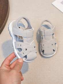 Boys' Summer Closed-Toe Sandals, Hook And Loop Closure Soft Sole Non-Slip Beach Shoes, Protective Toe Easy On/Off Casual Sandals, Versatile Children Shoes - Light Grey - View 12