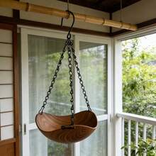 Faux Wood Grain Bird Feeder And Waterer Set, Hanging Bird Bath Specially Designed For Birds To Play. The Open Bowl-Shaped Space Is Filled With Ample Clean Water, Providing Birds A And Comfortable Bathing, Drinking And Playing Area. The Wood Grain Imitation Surface Processing Perfectly Integrates The Bird Feeder And Waterer Set, Ideal For Yard Decor - one-size - View 7