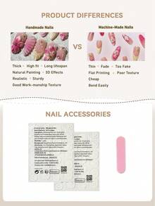 Luxury Handmade 3D Floral Nail Art, 3D Blooming Floral Nail Design, Spring Nail, Almond Shape Medium Length False Nails For Women - Hot Pink - View 5