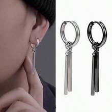 1 chiếc khuyên tai bằng thép titan, khuyên tai nam phong cách hip hop tối giản, khuyên tai hai cực màu đen trắng có thể tháo rời, thích hợp để đeo hàng ngày. - bông tai đôi - Xem 2
