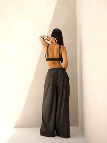 Leather Pants And Top Set, Cute Party Outfit, PU Leather, Backless/Backless, Comfortable, For Evening Or Photoshoot. - Black - View 2