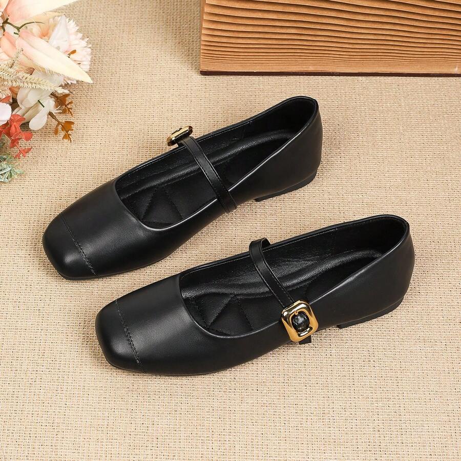 Giày Mary Jane đế mềm, kiểu dáng retro, cổ thấp, quai ngang, giày bệt đa năng cho nữ, thích hợp cho mùa xuân và mùa thu. - màu đen - Xem 1