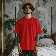 Men's Basic Oversized T-Shirt, Sizes S To Plus Size 6XL, 100% Cotton, 18 Colors - 紅色 - 查看 1