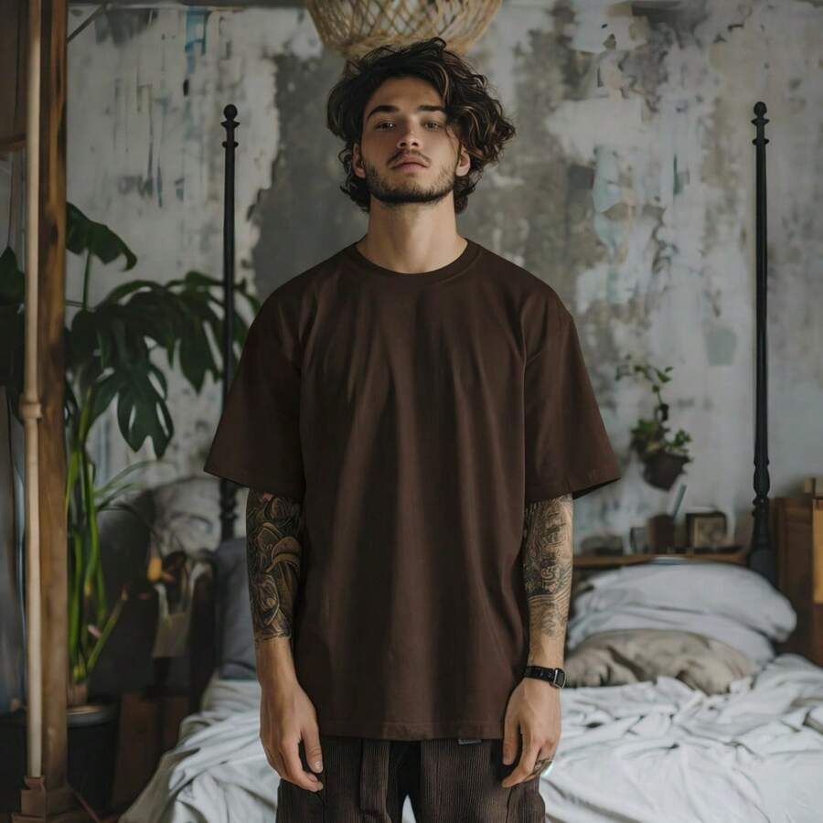 Men's Basic Oversized T-Shirt, Sizes S To Plus Size 6XL, 100% Cotton, 18 Colors - Óxido marrón - Ver 1