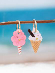 1 Pair Asymmetrical Ice Cream Earring, Y2K Style Summer Theme Vacation Style Earrings Jewelry For Women - Ice Cream Pendant Earrings - View 4