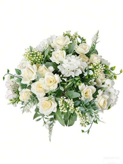 1/3件套仿真茶玫瑰和绣球花DIY花环材料，家居装饰花瓶填充物，情人节和新年装饰，婚礼装饰，新娘捧花用品