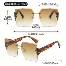 Square Large Frame Rimless Fashion Glasses With Rivet Decoration, Gradient Lenses, Thick Temple Design, Accessory For Street Photography And Parties - 灰粉紅色 - 查看 5