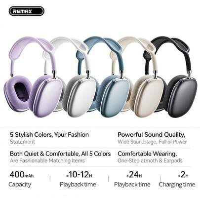 REMAX Tai nghe không dây chất lượng cao với Bluetooth 5.4, tiêu thụ điện năng thấp và sạc nhanh; trọng lượng nhẹ và đeo thoải mái; thời lượng pin dài; phù hợp cho thể thao, tập thể dục, học tập và sử dụng văn phòng; tích hợp micro độ nét cao.