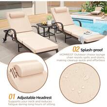 HOMREST Wicker Chaise Lounge Set Of 2, Pool Lounge Chair With Side Table, Outdoor Reclining Lounger Chair With Wheels 5-Level Adjustable Backrest For Poolside Deck Lawn,Khaki - KHAKI - Xem 4
