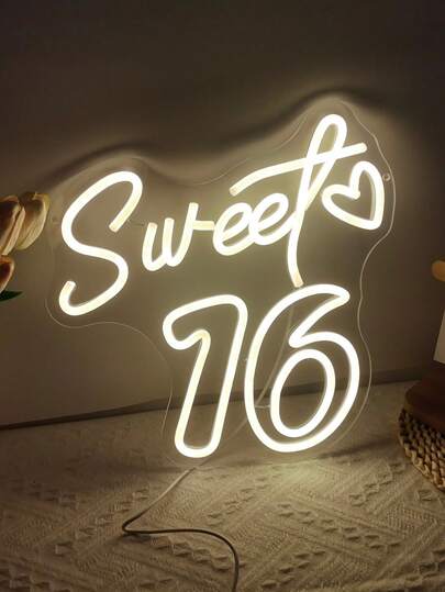 1PC Cute Sweet 16 LED Neon Sign Multi-Color Decor, USB Powered Dimmable Switch, Ideal For Bedroom, Living Room, Birthday, Party & Restaurant Decoration, Perfect Birthday Gift