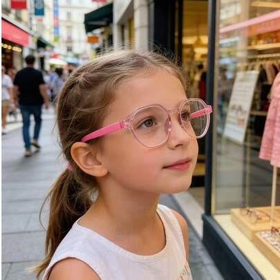 1 Pair Kids Cute Polygon Blue Light Blocking Clear Glasses, Suitable For Daily Reading, Outings, Gifts, Decorations, Transparent Glasses For Back To School Accessories, Casual, Suitable For Boys And Girls, Daily Life, Reading, Watching TV, Playing Games And Phones, Transparent Lens Eye Protection Fashion Glasses, Photography Props, Daily Outfit Decoration
