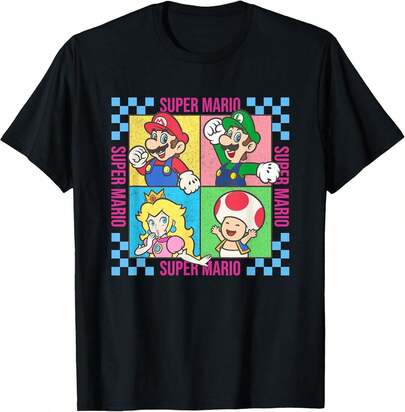 Neon Pastel Checkerboard Frame Group Shot T-Shirt Men Summer Clothes Unisex Retro Streetwear Style, Slim Fit, Suitable For All Body Types. Classic Crew Neck Design, No Friction At The Neckline, Soft Cotton Fabric Suitable For All Seasons, Breathable And Comfortable, Comfortable To Wear In Summer, And Can Be Layered In Winter. Machine Washable, Easy To Wear, And Does Not Shrink.
