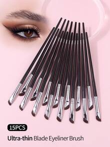 15支超细斜角眼线刷套装，精准扁平刀片眼部化妆刷，适用于眼线、眉毛和下眼线 - 黑色 - 查看 4