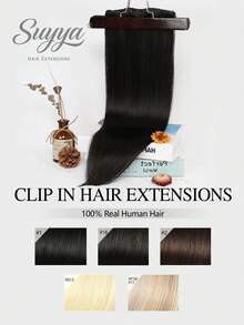 SUYYA 14英寸天然雷米真人发夹式接发片，自然黑色真人发丝柔顺直发，女士专用。 - S1B - 查看 1