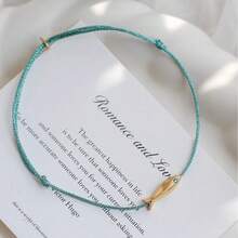 New French-Style Niche Design Blue Silk Thread Woven Vintage Golden Koi Fish Simple Ultra-Thin Anklet - Lucky Koi Fish Anklet [Cyan] - View 3