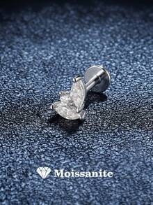 1pc 925 Sterling Silver Delicate Diamond Butterfly Stud Earrings, Finely Inlaid Design For Ear Cartilage And Earlobe, Hypoallergenic, Suitable For Daily Wear And Wedding Season - Silver - View 1