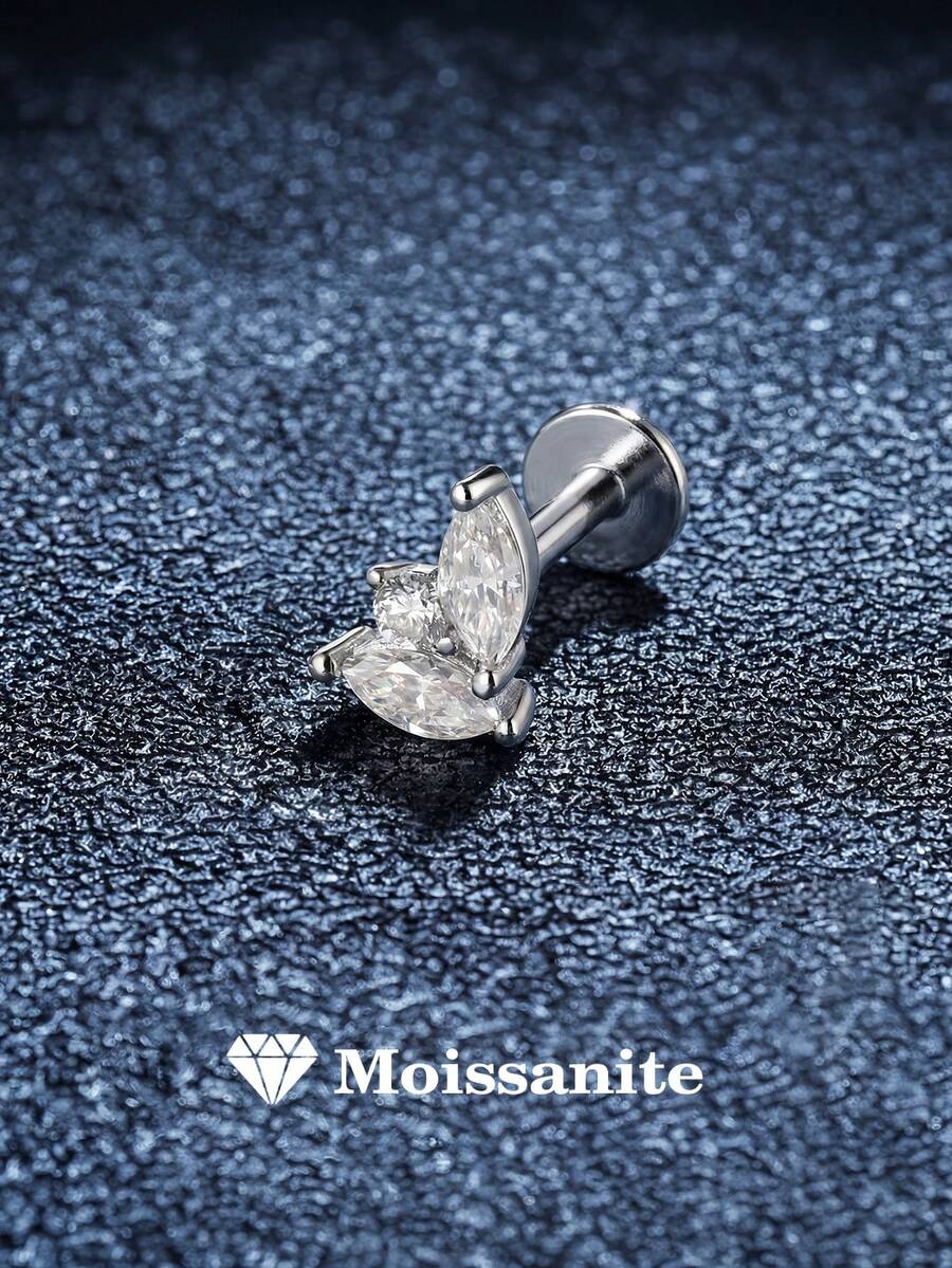 1pc 925 Sterling Silver Delicate Diamond Butterfly Stud Earrings, Finely Inlaid Design For Ear Cartilage And Earlobe, Hypoallergenic, Suitable For Daily Wear And Wedding Season - Silver - View 1