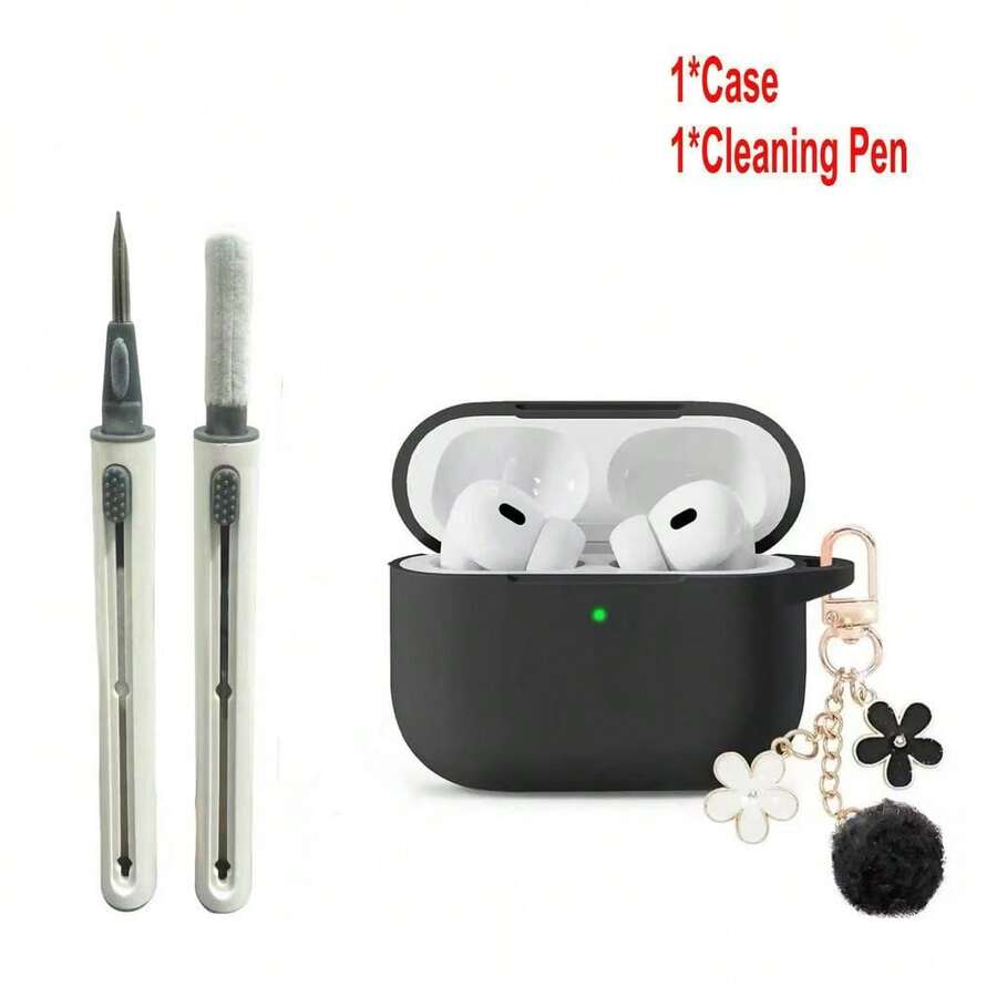 Cute Black Case Compatible With AirPods Pro3/1/2/3/4/Pro For Girl Women With Flower - Black - View 1