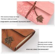 1pc Vintage PU Leather A7 Maple Leaf Spiral Notebook, Distressed Style With Strap, 3-Fold Loose-Leaf Diary Journal For Students, Learning, Travel, Stamping, Note-Taking - Notebook - View 6