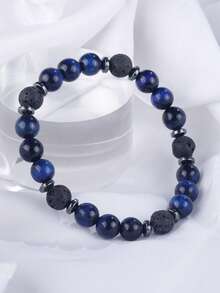 Brazalete de hombre de piedra natural lapislázuli y ojo de tigre, difusor de aceites esenciales de roca volcánica, paz interior, protección, joyería de energía espiritual unisex - Multicolor - Ver 2
