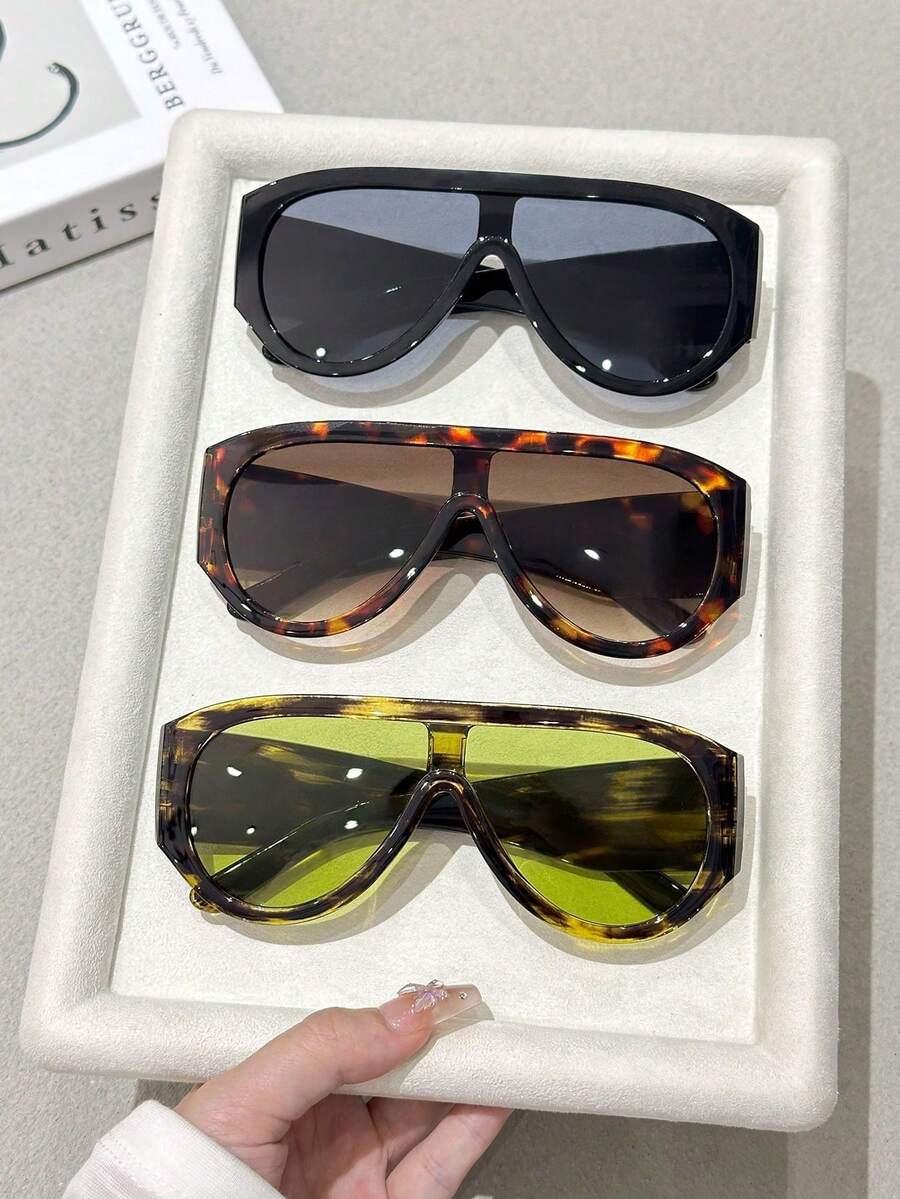 3 Stücke Kunststoff geometrische Oversized einteilige Vollrahmen personalisierte Allround- Basics für Frauen, Mode für Musikfestivals, Strandpartys, Straßenfotografie, Partywear, Modezubehör - Verschiedenfarbig - Übersicht 1