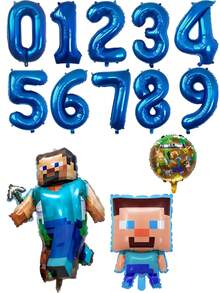Minecraft Globos de aluminio con forma de personajes de dibujos animados con píxeles, adecuados para fiestas, eventos de fiestas con temática de dibujos animados, decoraciones de fiesta de cumpleaños, suministros para fiesta de revelación de género, decoraciones de fiesta de juegos, fiestas de cumpleaños y actividades de celebración con temas. - 2 piezas (color aleatorio) - Ver 1
