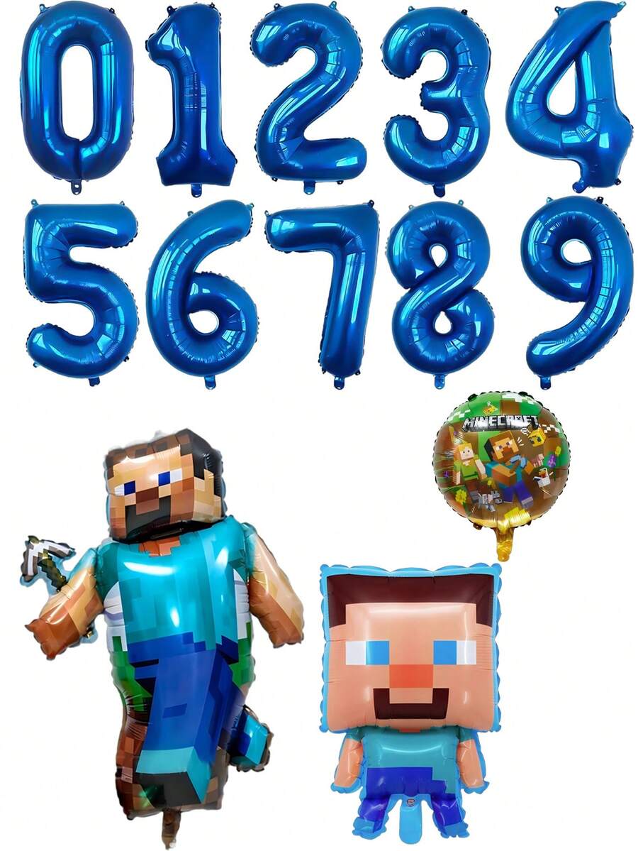 Minecraft Globos de aluminio con forma de personajes de dibujos animados con píxeles, adecuados para fiestas, eventos de fiestas con temática de dibujos animados, decoraciones de fiesta de cumpleaños, suministros para fiesta de revelación de género, decoraciones de fiesta de juegos, fiestas de cumpleaños y actividades de celebración con temas. - 2 piezas (color aleatorio) - Ver 1