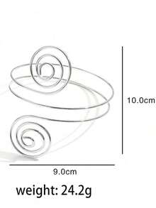 6pcs/Set Adjustable Metal Silver Simple Geometric Spiral Arm Cuff Bracelet Set, Summer Vacation Style, Halloween Decoration - 6件黃金-1 - 查看 3