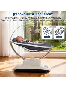 Columpio eléctrico para bebés con 5 modos y velocidades de movimiento: control remoto, reclinación ajustable, arnés de 5 puntos, nanas relajantes, mecedora portátil para recién nacidos y niños pequeño - Gris - Ver 4