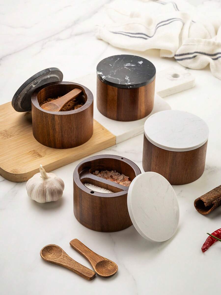 1 hộp đựng muối bằng gỗ hồng mộc có nắp đá cẩm thạch, hộp đựng gia vị bằng gỗ, hộp đựng gia vị nhà bếp. - Nhiều màu - Xem 1