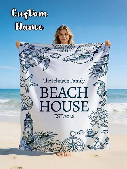 1pc Customized Flannel Blanket With Name, Suitable For Beach, Outdoor Camping, Living Room Sofa, Pets, Personalized Family/Pet/Couple Name Printed Blanket, Personalized Christmas Gift, Mother's/Father's Day Gift, Home Gift, Birthday Gift, Gift For Friends, Gift For Her/Mom/Dad