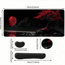 4 pezzi Set di tappetini da mouse da gioco con design di paesaggio con luna rossa e albero cremisi, include poggiapolsi per tastiera, poggiapolsi ergonomico per mouse e sottobicchiere per scrivania, grande tappetino da scrivania con supporto per i polsi, ideale per ufficio domestico, gaming e decorazione da scrivania - Visualizzare 7
