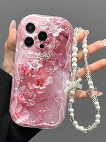 花卉彩绘奶油色波浪边透明可拆卸手镯时尚简约加厚防摔手机保护壳，兼容 17/17 Pro、15 Pro Max、16/16 Pro/16 Pro Max/16 Plus、15 XR/7/8、15 Pro Max、12 Pro Max、13 Pro Max、14 Pro Max、13/14/11/12/14 等机型 - 彩色 - 查看 2